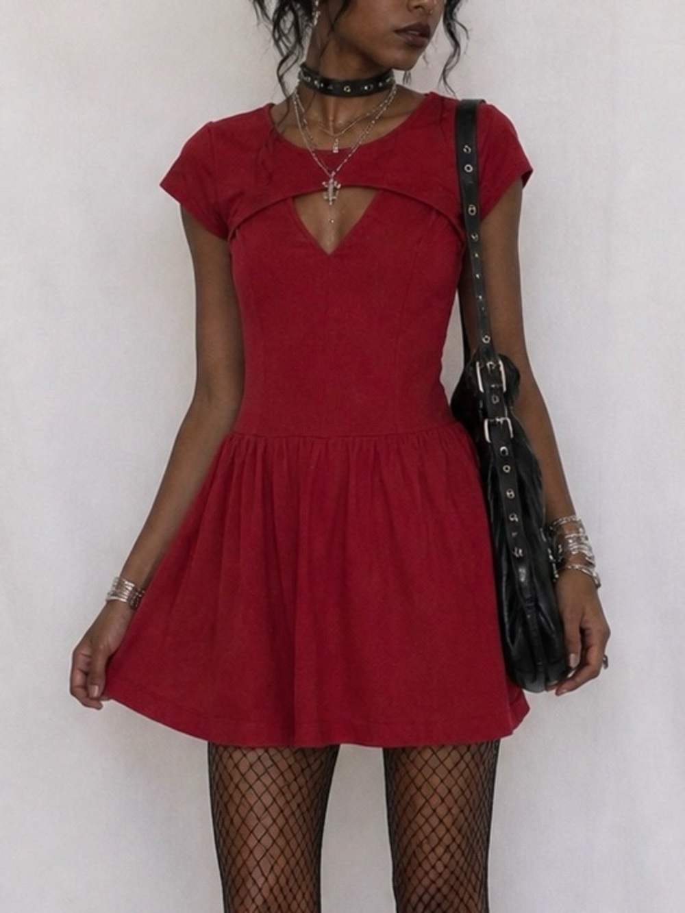 Guess Early 2000s Crimson Cutout Fit-and-Flare Mini Dress